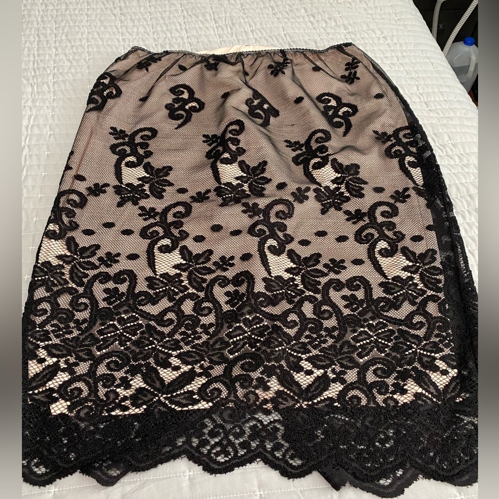 Black lace overlay cream skirt